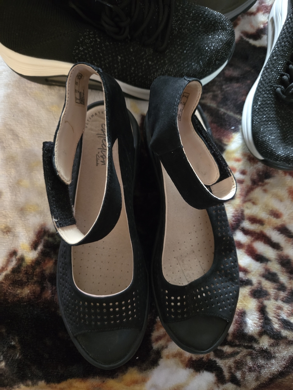 Clarks Collection Black Women's Mary Jane Wedge Sandals - Comfortable Strap